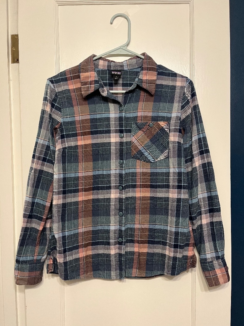 PATAGONIA Heywood Flannel Shirt Women 0 Green Plaid Blouse Organic Cotton